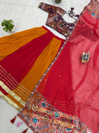 Aaradhita Georgette Diamond & Lace Work Lehenga with Mirror Work Blouse & Dupatta