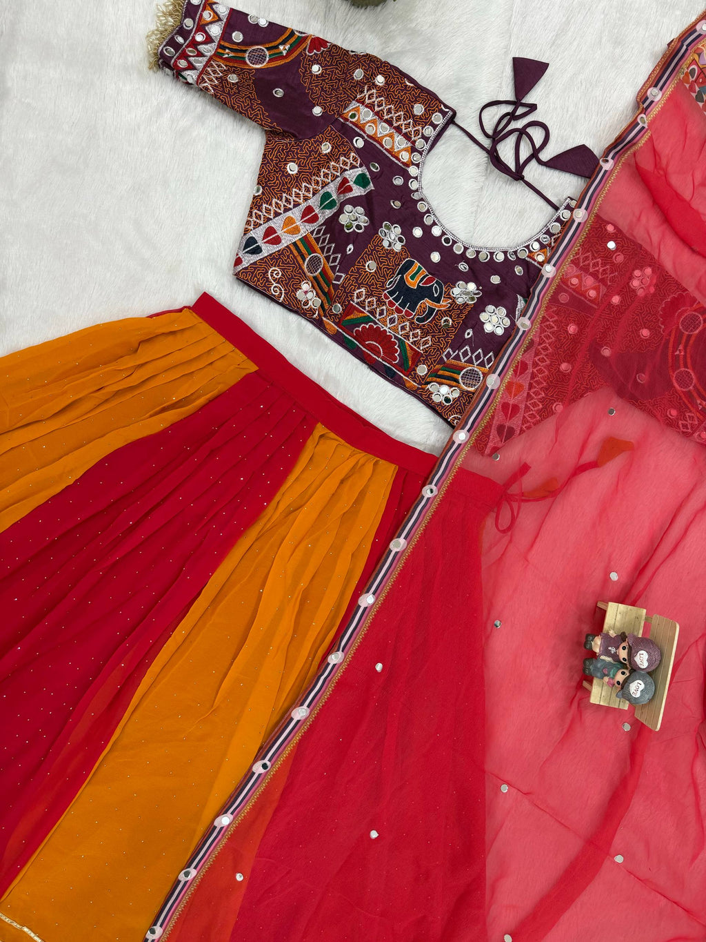 Aaradhita Georgette Diamond & Lace Work Lehenga with Mirror Work Blouse & Dupatta
