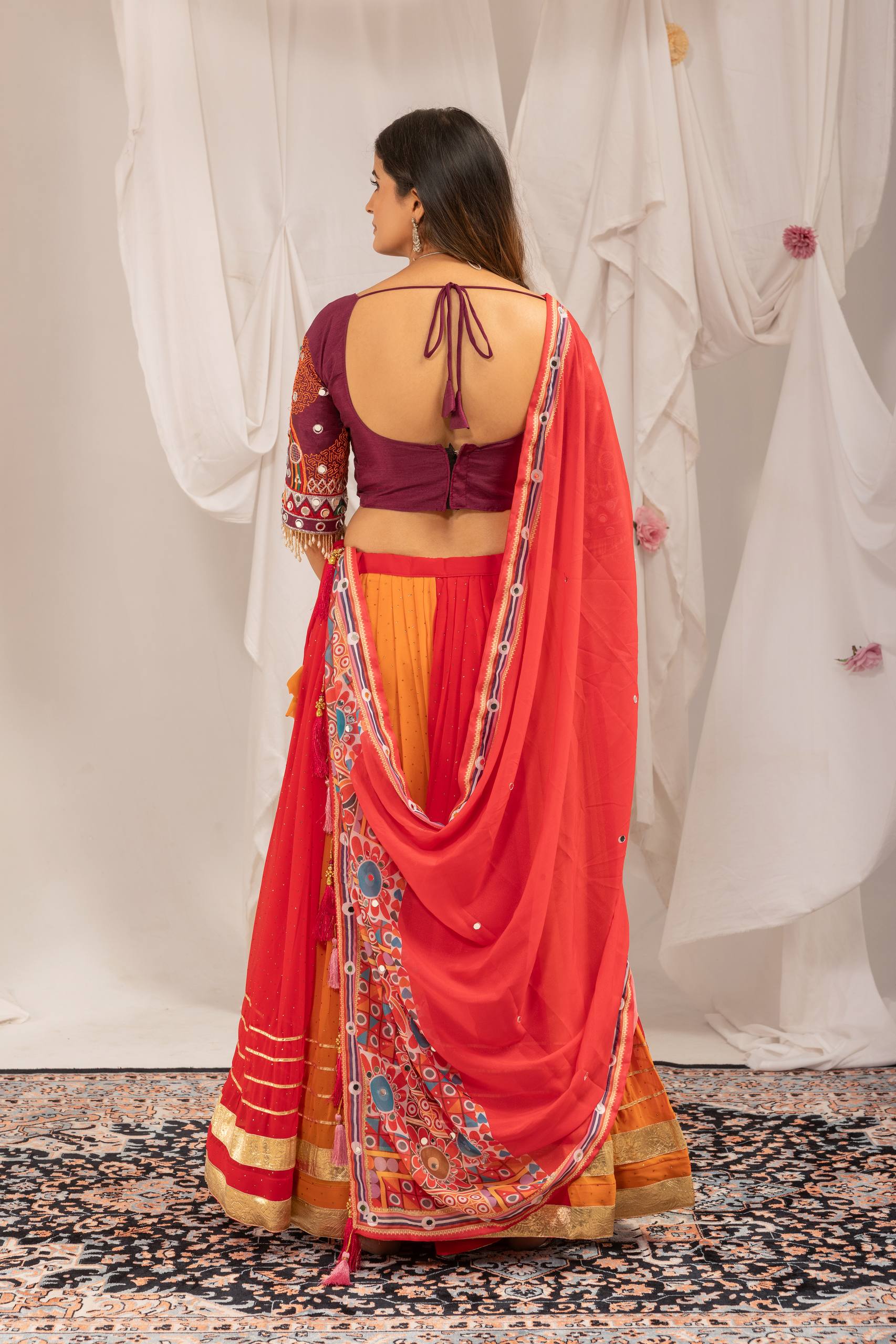 Aaradhita Georgette Diamond & Lace Work Lehenga with Mirror Work Blouse & Dupatta