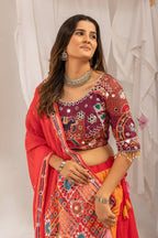 Aaradhita Georgette Diamond & Lace Work Lehenga with Mirror Work Blouse & Dupatta