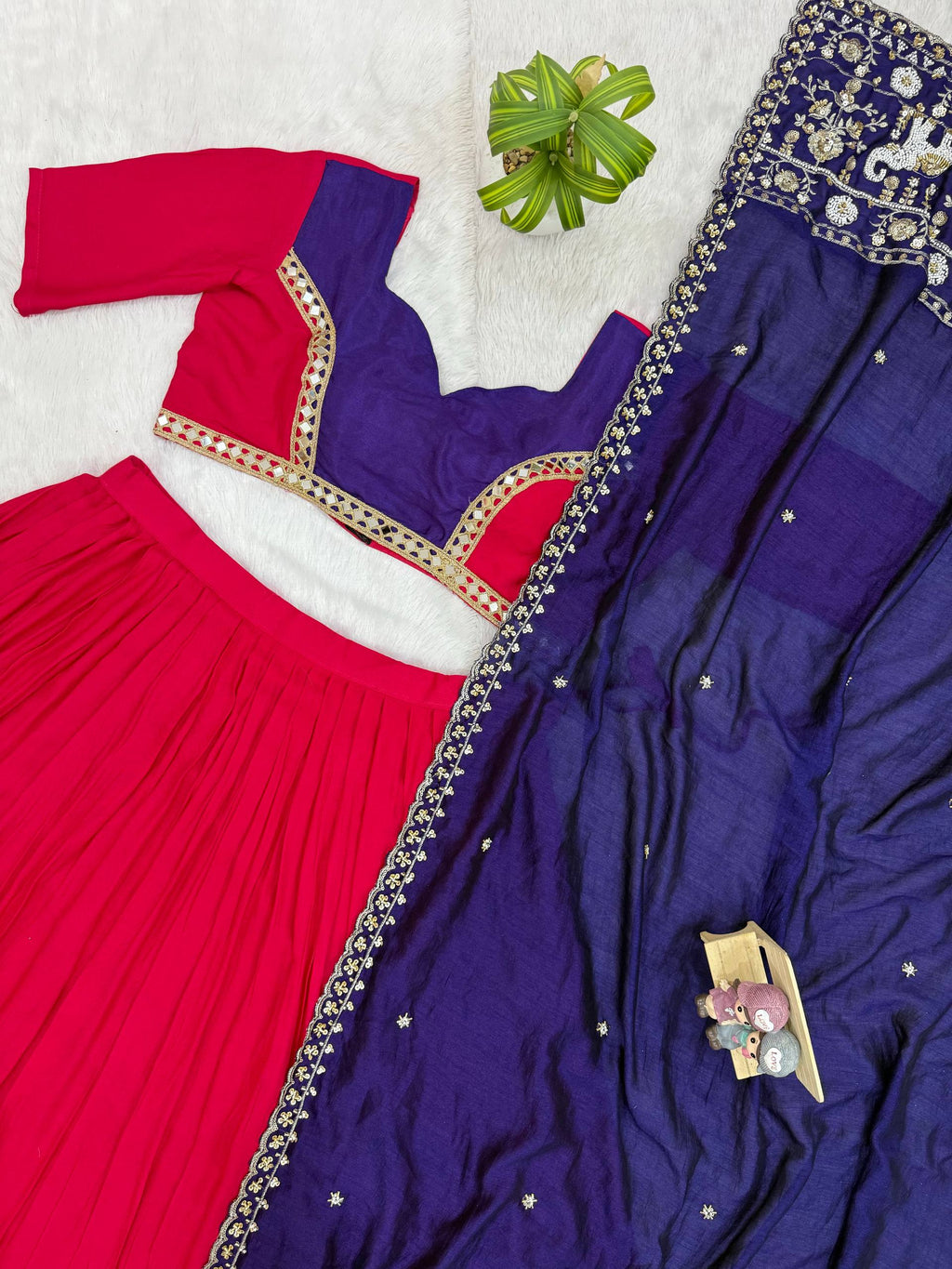 Bhanvi Pure Rayon Mirror & Embroidery Work Lehenga Choli Set with Beaded Dupatta