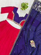 Bhanvi Pure Rayon Mirror & Embroidery Work Lehenga Choli Set with Beaded Dupatta