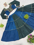 Vasundhara Pure Rayon Ruffle Lehenga with Embroidery & Mirror Work Blouse