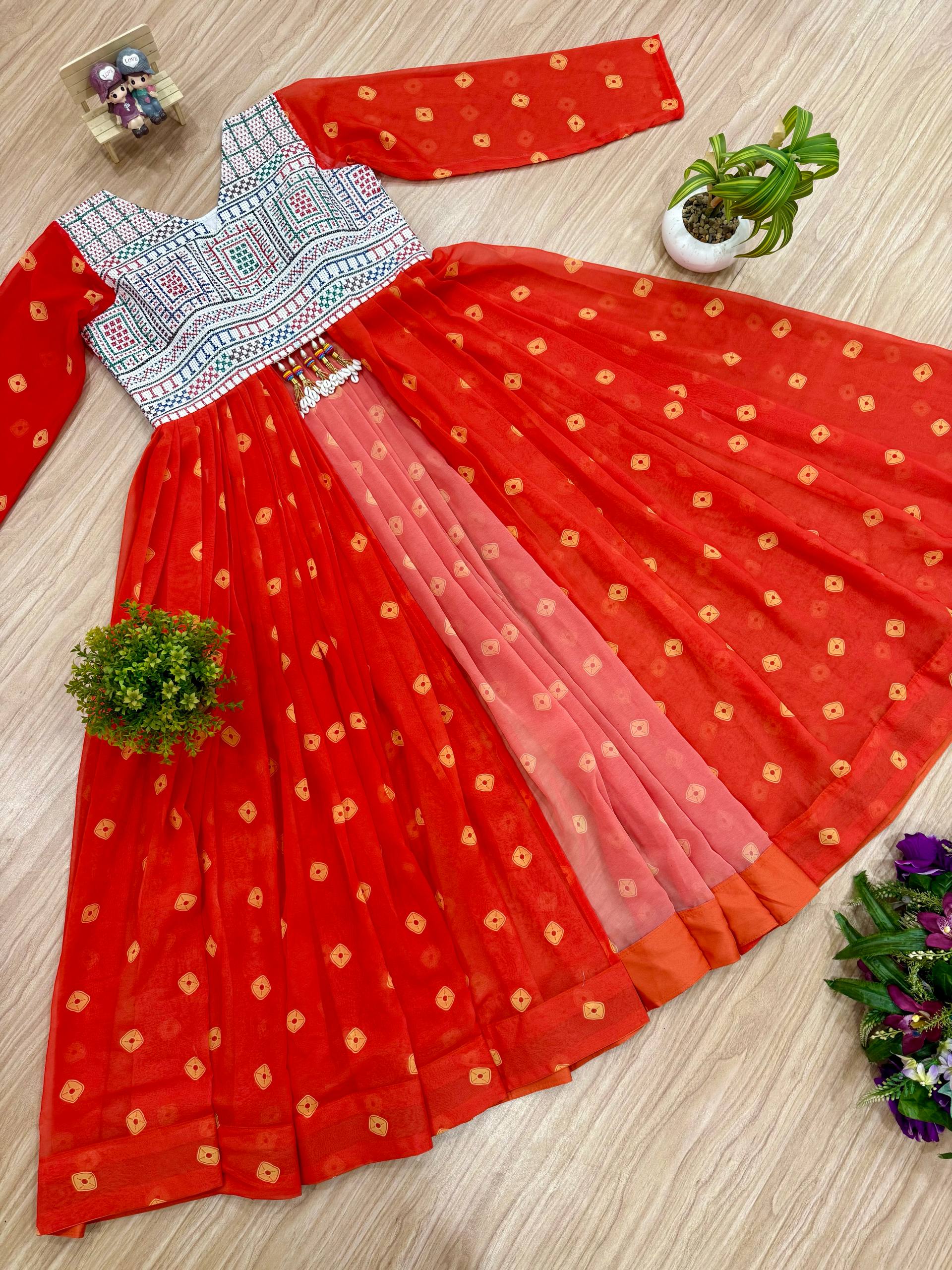 Chitrakshi Printed Georgette Embroidered Shrug with Embroidery & Mirror Work & Denim Jeans