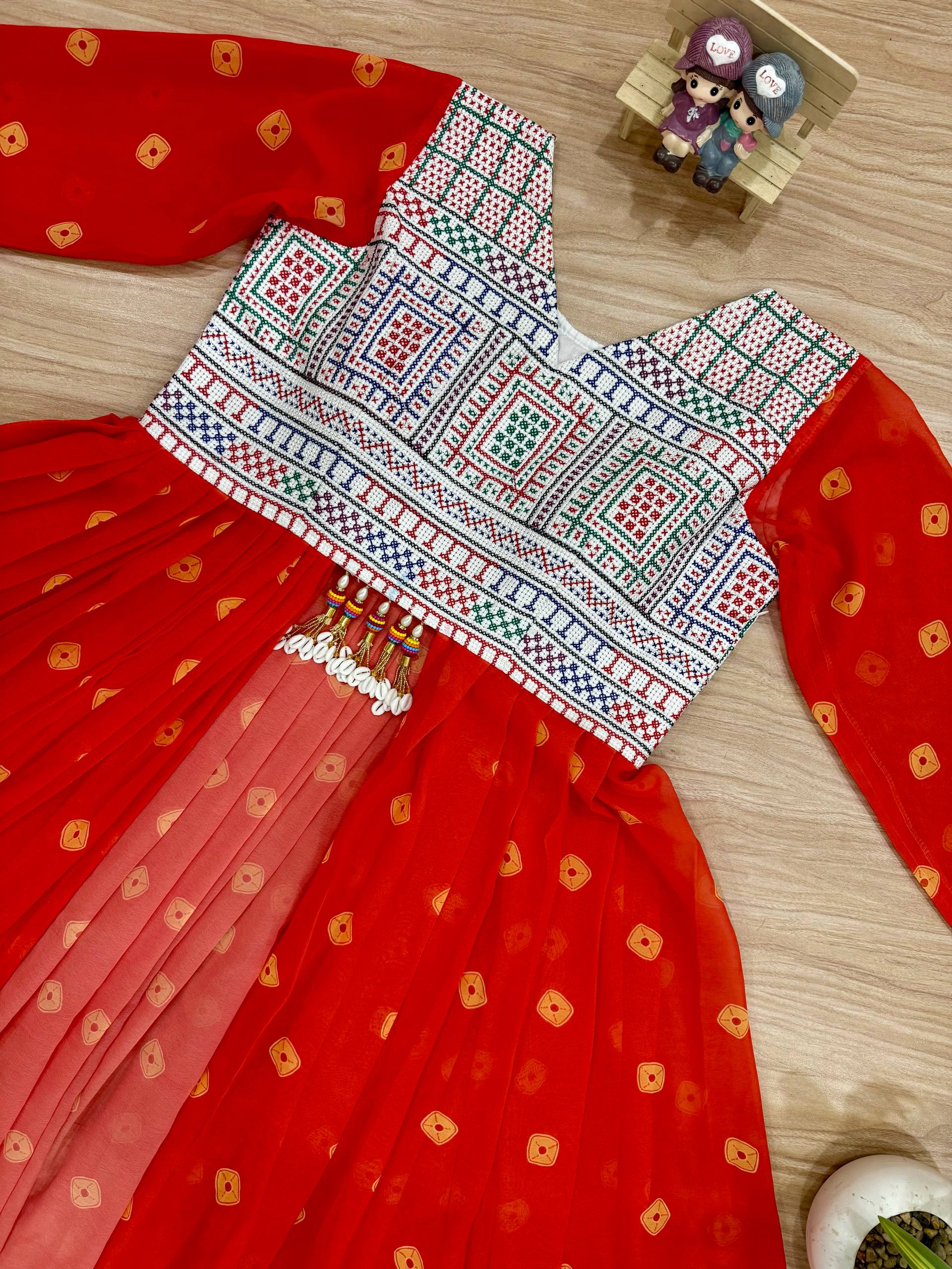 Chitrakshi Printed Georgette Embroidered Shrug with Embroidery & Mirror Work & Denim Jeans