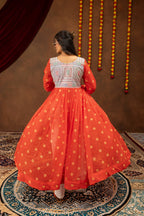 Chitrakshi Printed Georgette Embroidered Shrug with Embroidery & Mirror Work & Denim Jeans