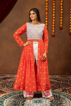 Chitrakshi Printed Georgette Embroidered Shrug with Embroidery & Mirror Work & Denim Jeans