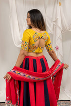 Manjari Cotton Mirror Work & Embroidered Lehenga with Chinon Blouse & Kodi Lace Dupatta
