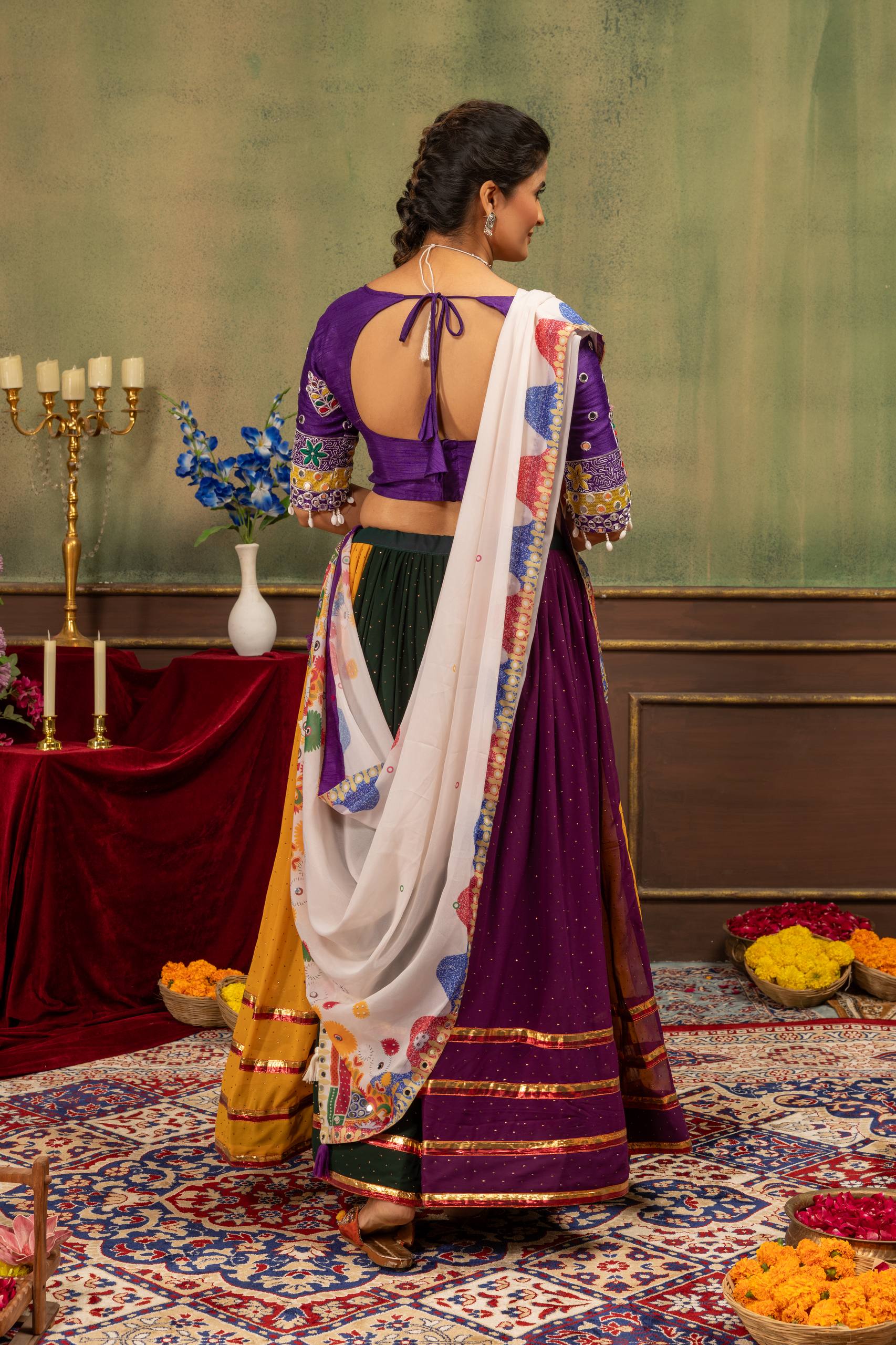 Aarini Georgette Lace Work Lehenga with Mirror Work Blouse & Dupatta