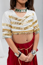 Advika Rayon Lace Work Red Lehenga with White Choli for Kids