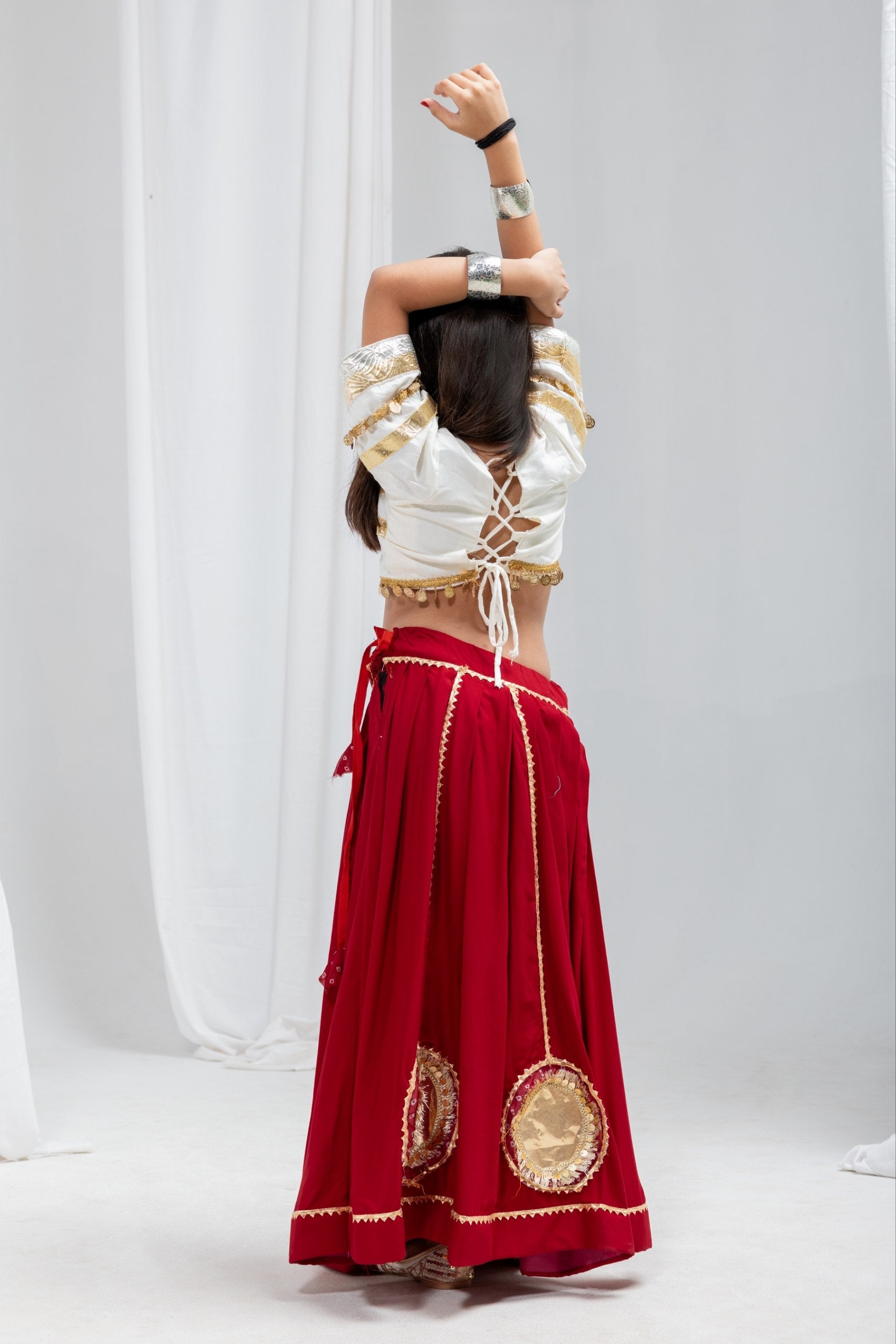 Advika Rayon Lace Work Red Lehenga with White Choli for Kids