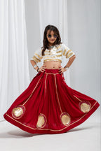 Advika Rayon Lace Work Red Lehenga with White Choli for Kids