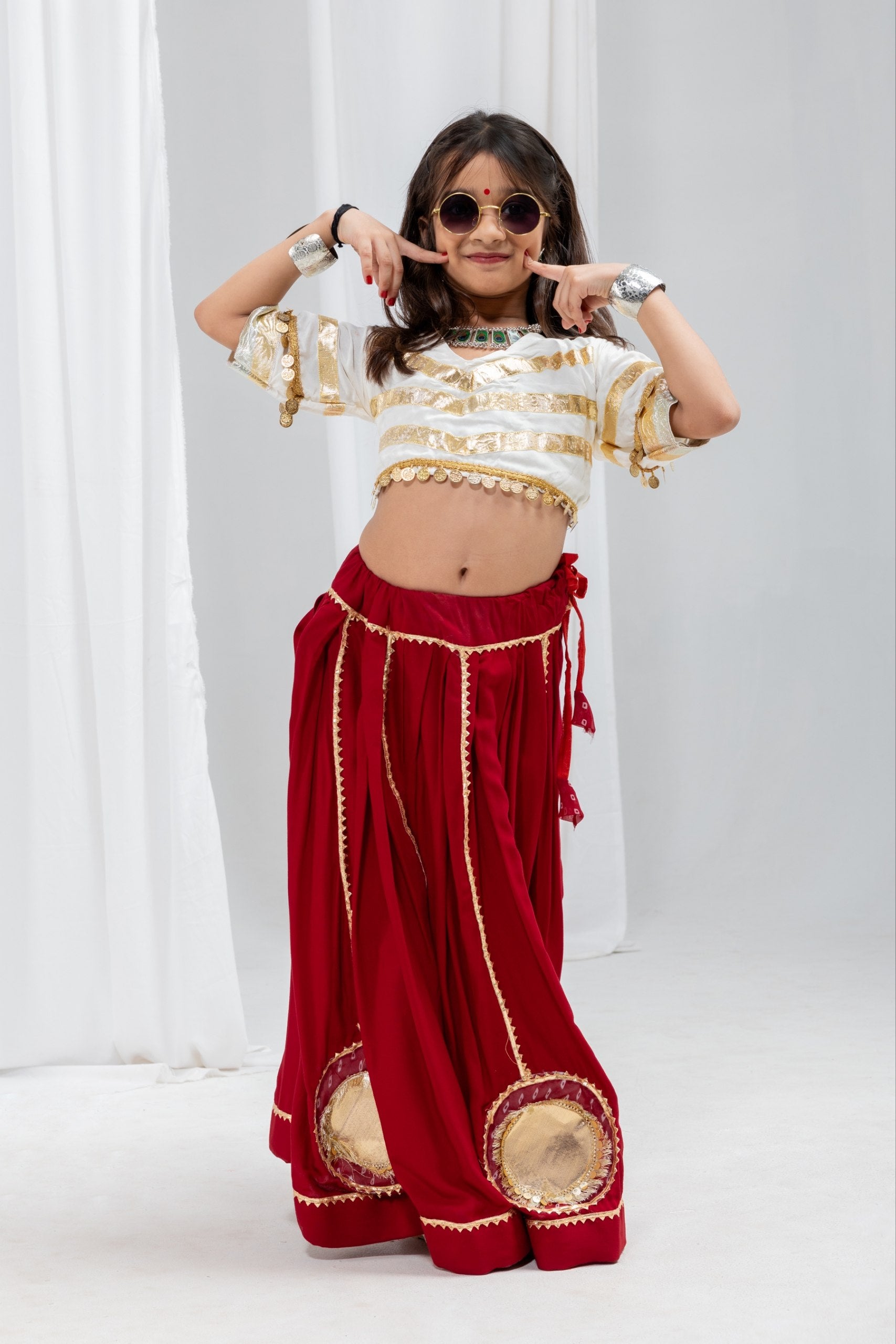 Advika Rayon Lace Work Red Lehenga with White Choli for Kids