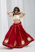Advika Rayon Lace Work Red Lehenga with White Choli for Kids