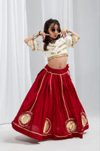 Advika Rayon Lace Work Red Lehenga with White Choli for Kids
