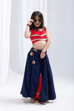 Ridhima Girls Navy Blue & Red Rayon Cotton Lehenga Choli with Gota Patti & Sequins Lace Work
