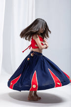 Ridhima Girls Navy Blue & Red Rayon Cotton Lehenga Choli with Gota Patti & Sequins Lace Work