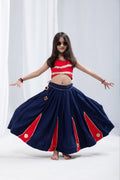 Ridhima Girls Navy Blue & Red Rayon Cotton Lehenga Choli with Gota Patti & Sequins Lace Work
