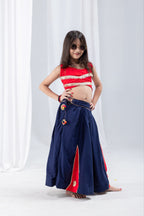 Ridhima Girls Navy Blue & Red Rayon Cotton Lehenga Choli with Gota Patti & Sequins Lace Work