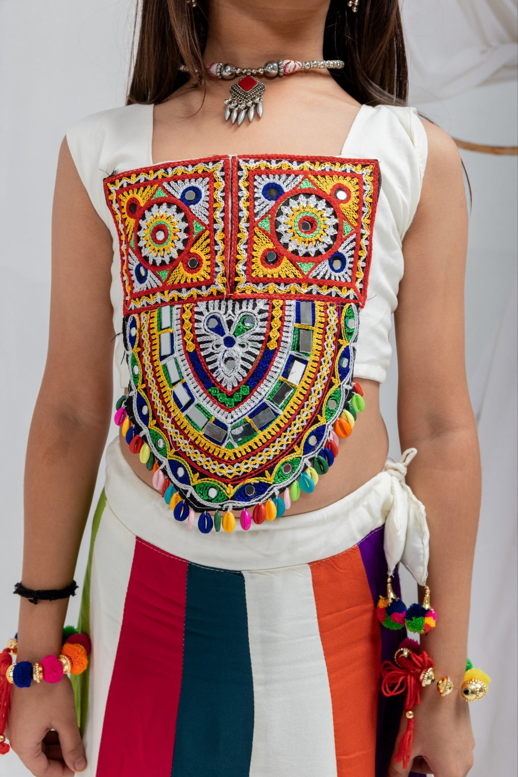 Iraya Multicolour Rayon Cotton Gota Patti Lehenga Choli | Gamthi Patch & Takiya Latkan Work | Kids Festive Wear