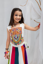 Iraya Multicolour Rayon Cotton Gota Patti Lehenga Choli | Gamthi Patch & Takiya Latkan Work | Kids Festive Wear