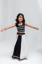 Avyara Black & White Rayon Cotton Lehenga Choli for Kids | Silver Sikka Lace & Kodi Latkan Work
