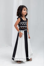 Avyara Black & White Rayon Cotton Lehenga Choli for Kids | Silver Sikka Lace & Kodi Latkan Work
