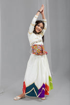 Nirvi Off-White Rayon Cotton Gota Patti Lehenga Choli | Real Mirror, Gamthi & Latkan Work | Navratri Special