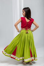 Eva Parrot & Cherry Rayon Cotton Lehenga Choli | Gota Patti, Sikka & Ghungroo Handwork