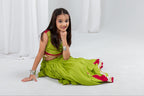 Eva Parrot & Cherry Rayon Cotton Lehenga Choli | Gota Patti, Sikka & Ghungroo Handwork