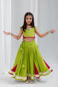 Eva Parrot & Cherry Rayon Cotton Lehenga Choli | Gota Patti, Sikka & Ghungroo Handwork