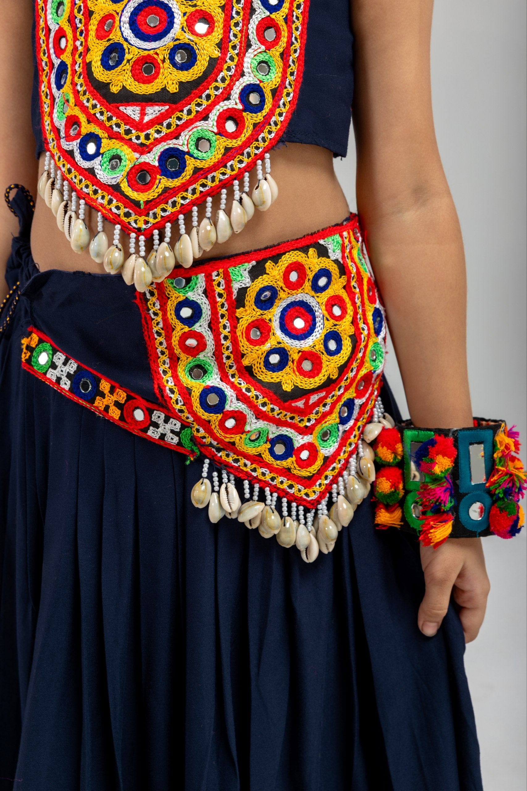 Mayuri Navy Blue Rayon Cotton Lehenga Choli with Kamar Belt | Real Kodi & Katchi Patch Handwork