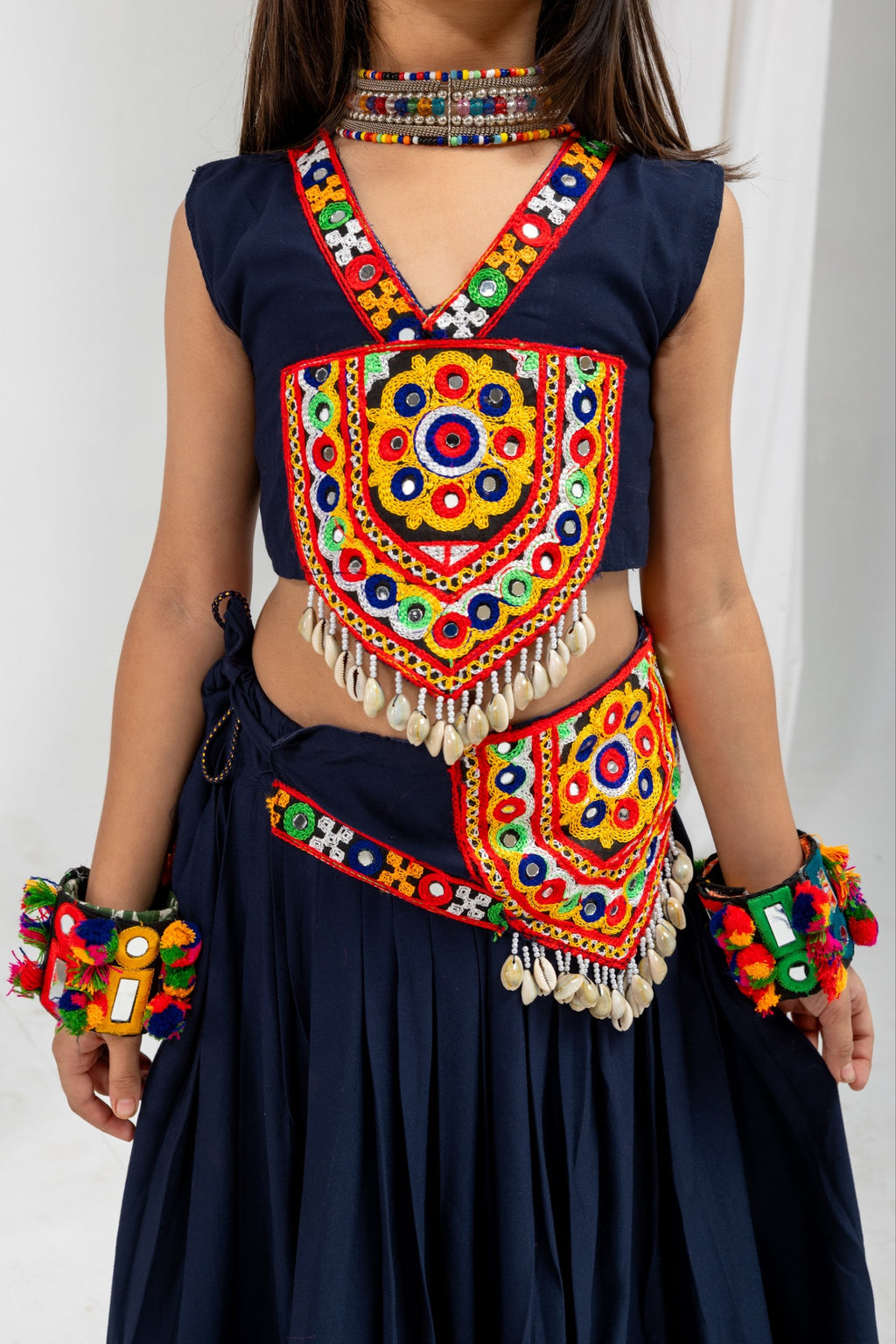 Mayuri Navy Blue Rayon Cotton Lehenga Choli with Kamar Belt | Real Kodi & Katchi Patch Handwork