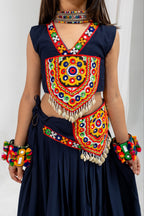 Mayuri Navy Blue Rayon Cotton Lehenga Choli with Kamar Belt | Real Kodi & Katchi Patch Handwork
