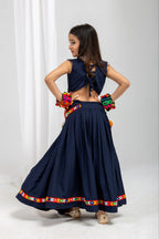 Mayuri Navy Blue Rayon Cotton Lehenga Choli with Kamar Belt | Real Kodi & Katchi Patch Handwork