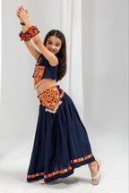 Mayuri Navy Blue Rayon Cotton Lehenga Choli with Kamar Belt | Real Kodi & Katchi Patch Handwork