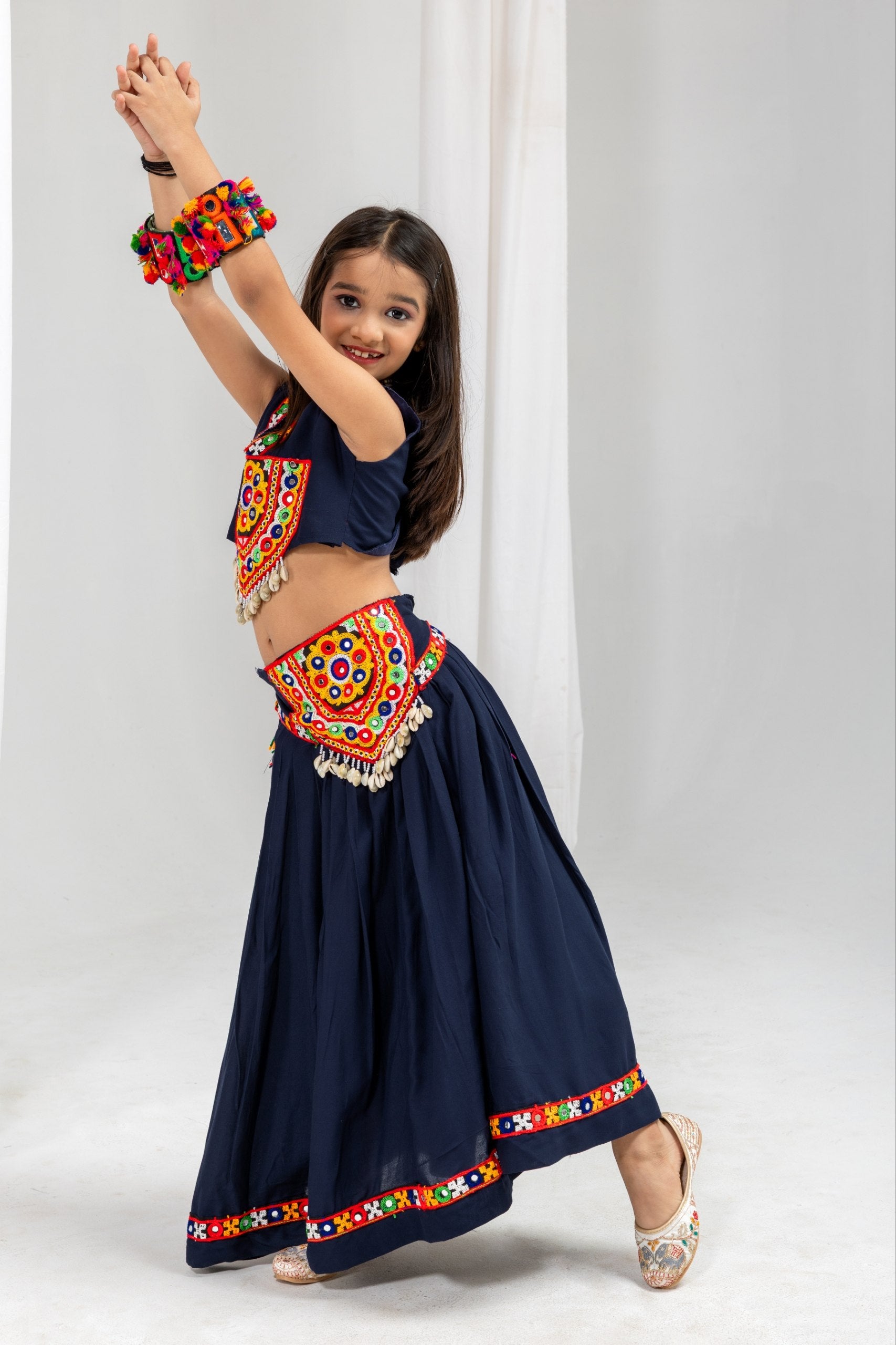Mayuri Navy Blue Rayon Cotton Lehenga Choli with Kamar Belt | Real Kodi & Katchi Patch Handwork