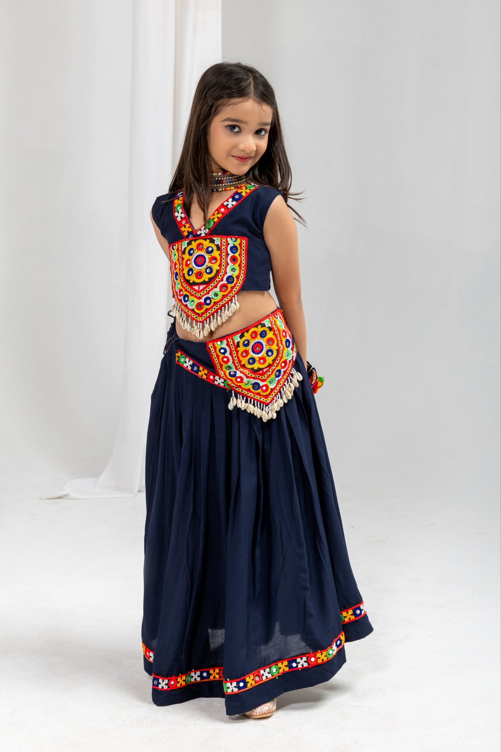 Mayuri Navy Blue Rayon Cotton Lehenga Choli with Kamar Belt | Real Kodi & Katchi Patch Handwork
