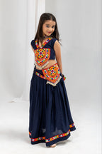 Mayuri Navy Blue Rayon Cotton Lehenga Choli with Kamar Belt | Real Kodi & Katchi Patch Handwork