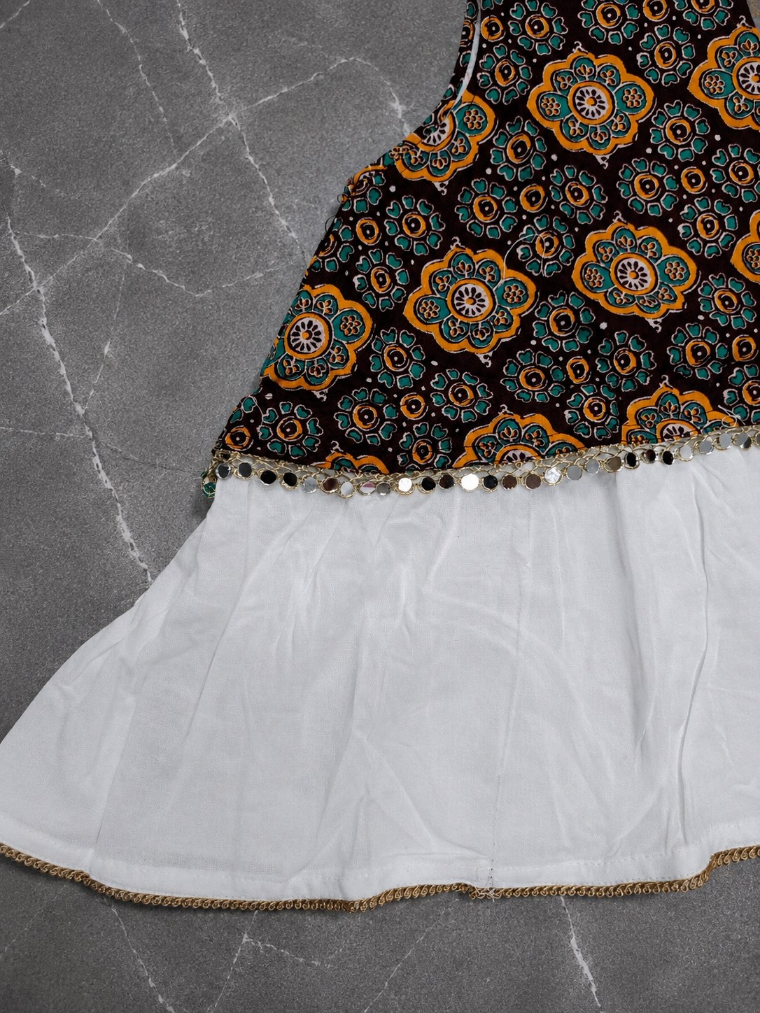 Aarvisha Floral Cotton Printed Lehenga Choli | Peplum Blouse, Mirror Lace & Tassel Details | Garba & Festive Wear