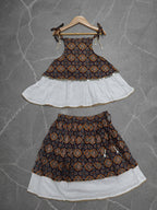 Aarvisha Floral Cotton Printed Lehenga Choli | Peplum Blouse, Mirror Lace & Tassel Details | Garba & Festive Wear