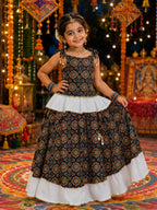 Aarvisha Floral Cotton Printed Lehenga Choli | Peplum Blouse, Mirror Lace & Tassel Details | Garba & Festive Wear