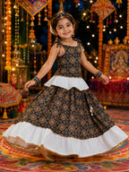 Aarvisha Floral Cotton Printed Lehenga Choli | Peplum Blouse, Mirror Lace & Tassel Details | Garba & Festive Wear
