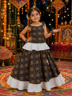 Aarvisha Floral Cotton Printed Lehenga Choli | Peplum Blouse, Mirror Lace & Tassel Details | Garba & Festive Wear