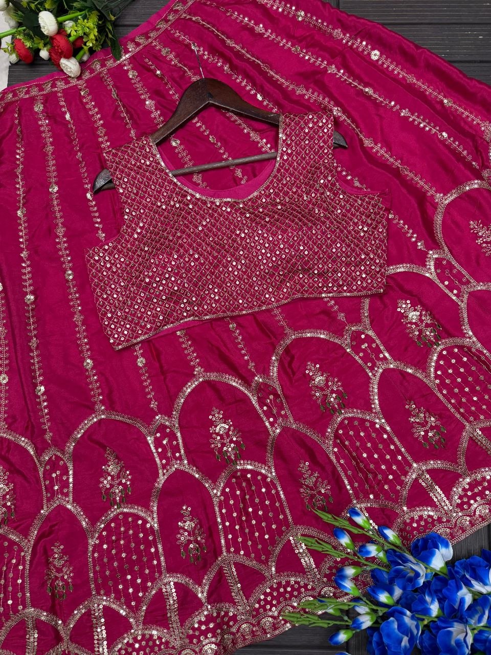 Dhruvi Heavy Crepe Silk Embroidered Lehenga Choli with Jacket | Thread & Sequins Work