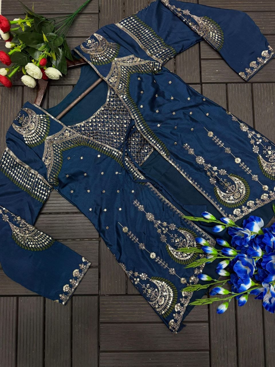 Dhruvi Heavy Crepe Silk Embroidered Lehenga Choli with Jacket | Thread & Sequins Work