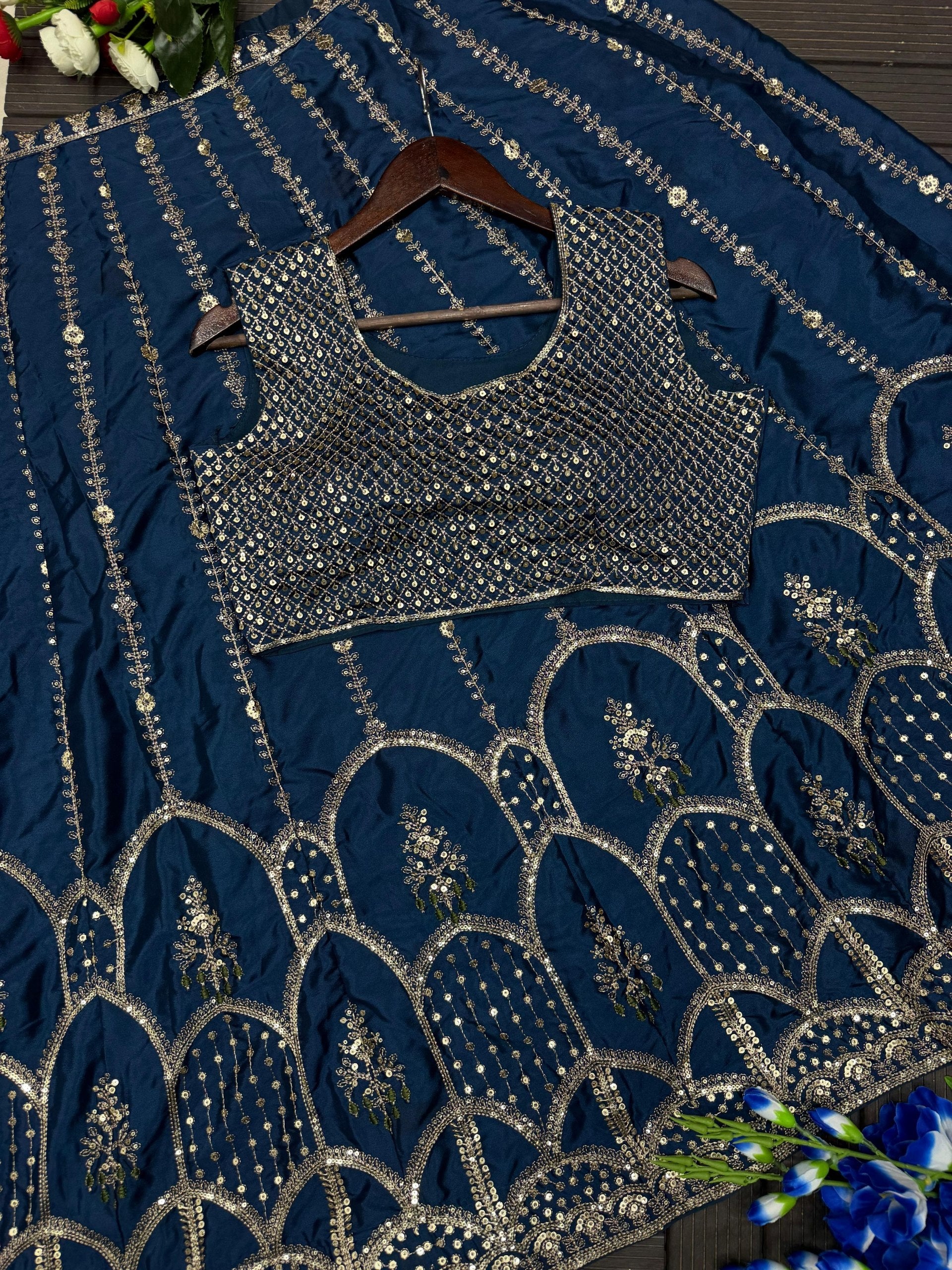 Dhruvi Heavy Crepe Silk Embroidered Lehenga Choli with Jacket | Thread & Sequins Work