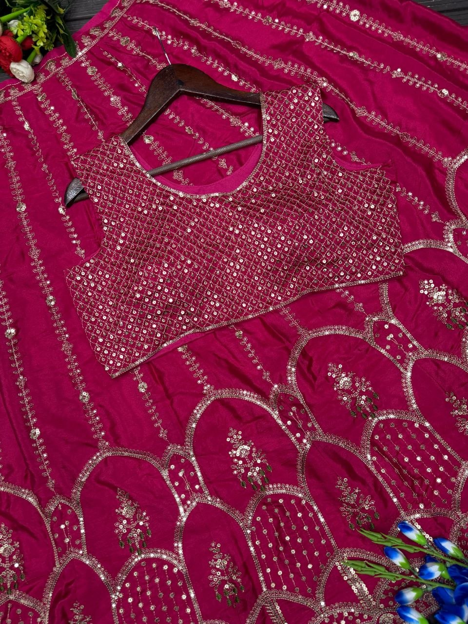 Dhruvi Heavy Crepe Silk Embroidered Lehenga Choli with Jacket | Thread & Sequins Work