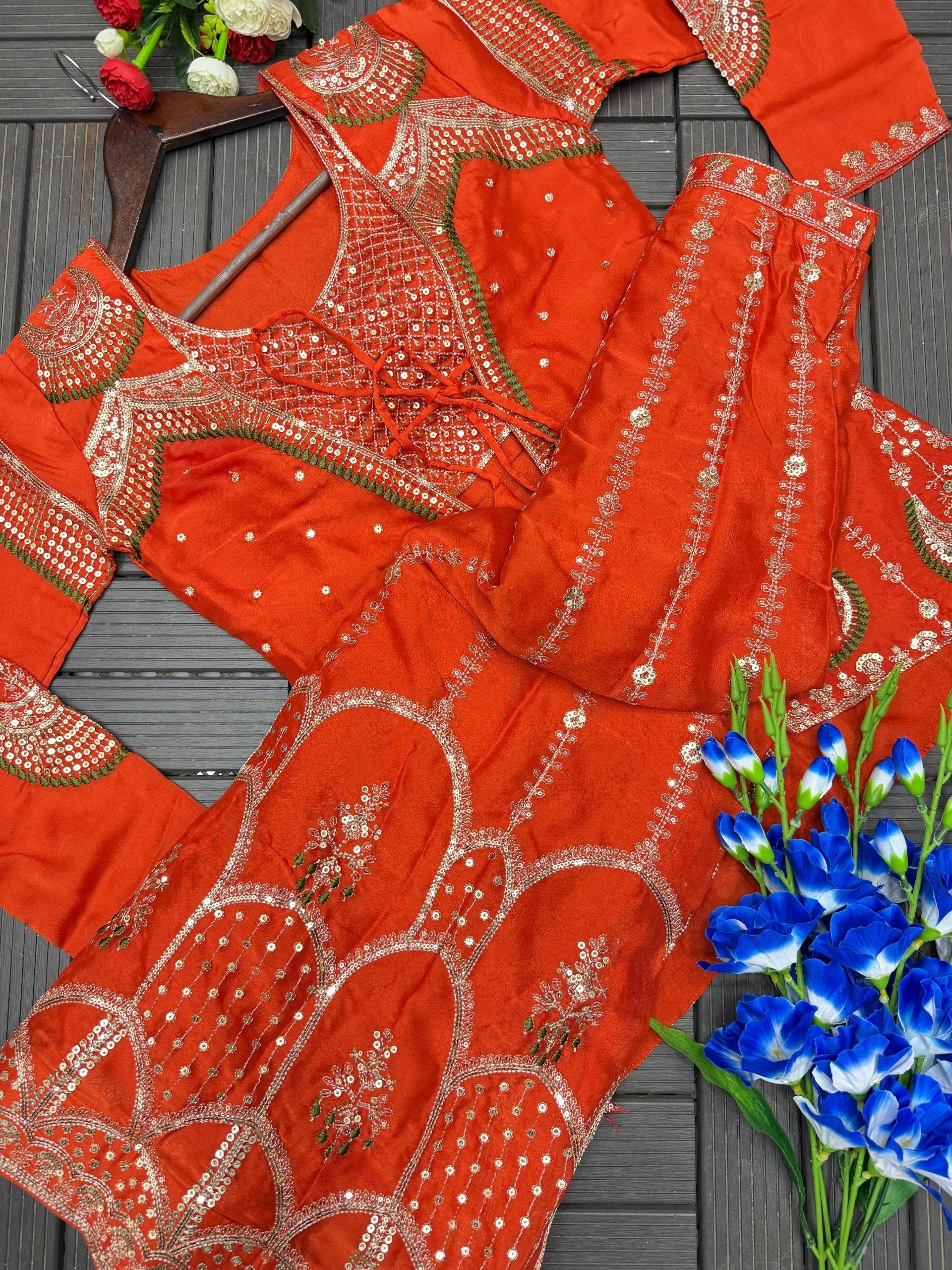 Dhruvi Heavy Crepe Silk Embroidered Lehenga Choli with Jacket | Thread & Sequins Work