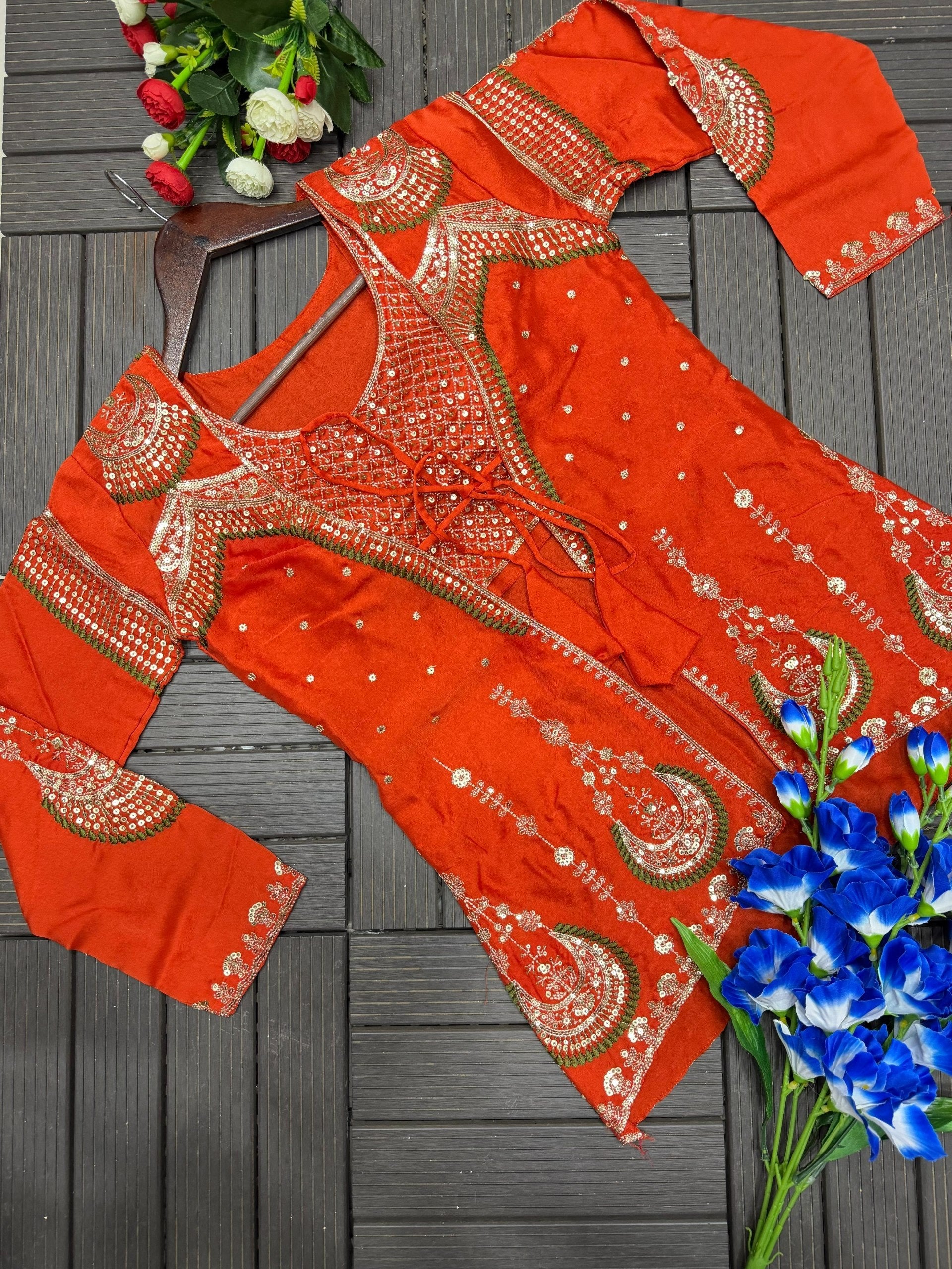 Dhruvi Heavy Crepe Silk Embroidered Lehenga Choli with Jacket | Thread & Sequins Work